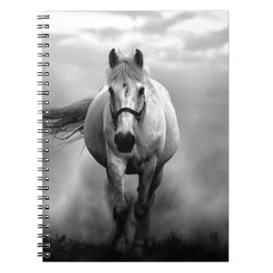 Black White Running Horse Freedom Notitieboek