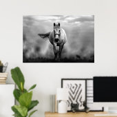 Black White Running Horse Freedom Poster (Thuiskantoor)
