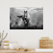 Black White Running Horse Freedom Poster (Keuken)