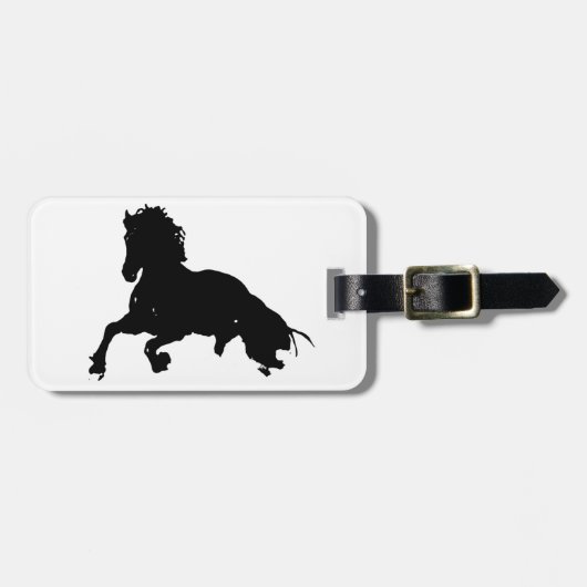 Black White Running Horse Silhouette Bagagelabel (Voorkant horizontaal)