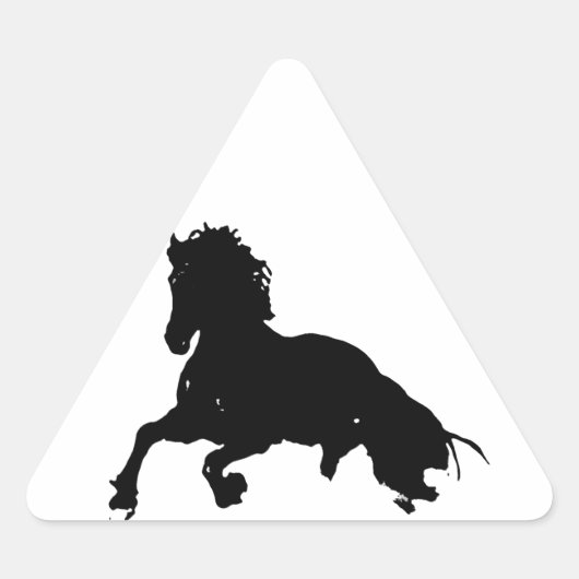 Black White Running Horse Silhouette Driehoek Sticker (Voorkant)