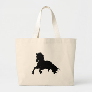 Black White Running Horse Silhouette Grote Tote Bag