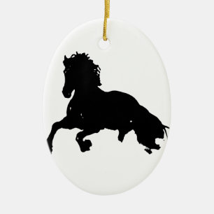Black White Running Horse Silhouette Keramisch Ornament