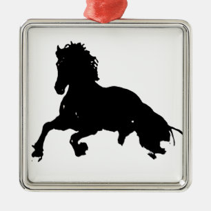 Black White Running Horse Silhouette Metalen Ornament