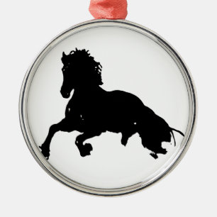 Black White Running Horse Silhouette Metalen Ornament