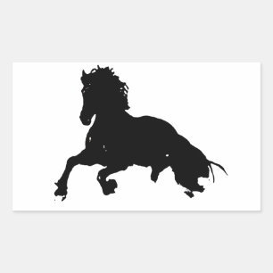 Black White Running Horse Silhouette Rechthoekige Sticker