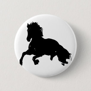 Black White Running Horse Silhouette Ronde Button 5,7 Cm