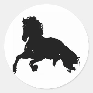 Black White Running Horse Silhouette Ronde Sticker