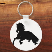 Black White Running Horse Silhouette Sleutelhanger (Voorkant)