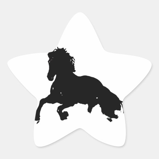 Black White Running Horse Silhouette Ster Sticker (Voorkant)