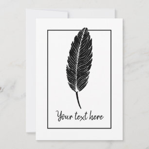 Black & White Rustic Feather Linocut uitnodiging