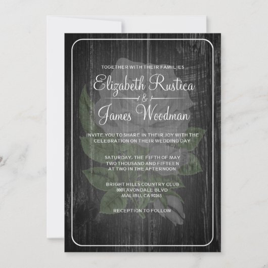Black & White Rustic Floral Wedding Invitations (Devant)