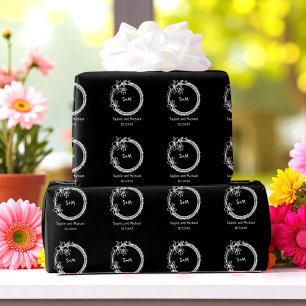 Black White Rustic Wedding Monogram Cadeaupapier