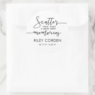 Black White Scatter Seeds Grow Memories Funeral Ronde Sticker