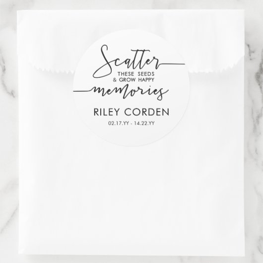 Black White Scatter Seeds Grow Memories Funeral Ronde Sticker (Tas)