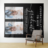 Black White Script Calligraphy 2 Photo Afstuderen Wandkleed (In Situ (horizontaal))
