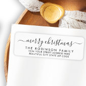 Black White Script Christmas Return-adreslabel Etiket