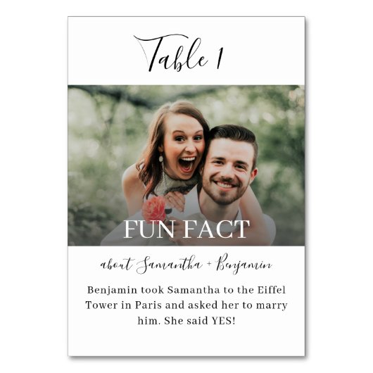 Black & White Script Fun Facts Photo Weddenschap Kaart (Achterkant)