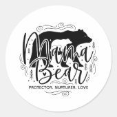 Black & White Script Mama Bear Protector Art Ronde Sticker (Voorkant)