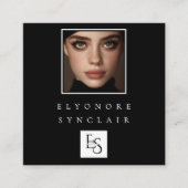 Black White Script Photo Logo QR Code Social Lash Vierkante Visitekaartje (Voorkant)