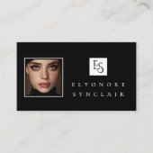 Black White Script Photo Logo QR Code Social Lash Visitekaartje (Voorkant)