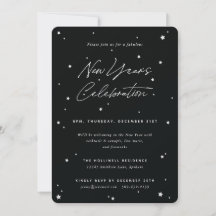 Black+White Script Scattered Stars Nieuwjaar Party