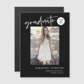 Black White Script School Graduate Photo Magnet (Devant / Derrière)