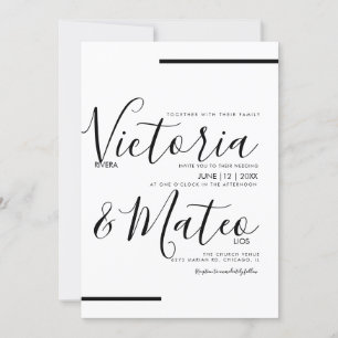 Black White Script Typography Line Wedding Kaart