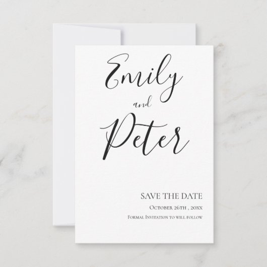 Black White Script Wedding Save the Date Kaart (Voorkant)