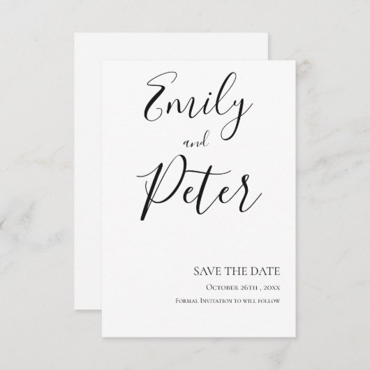 Black White Script Wedding Save the Date Kaart (Voorkant / Achterkant)