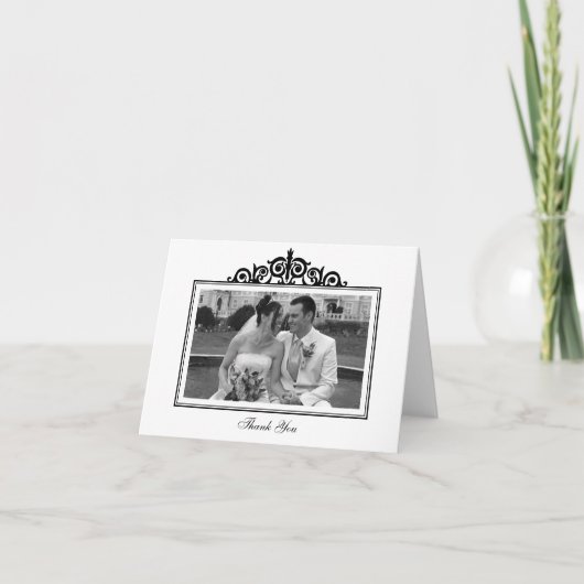 Black white scroll frame photo merci note (Devant)