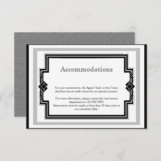 Black White Silver Art Deco Lijst Weddenschap Invo Informatiekaartje (Voorkant / Achterkant)