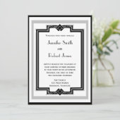 Black White Silver Art Deco Lijst Wedding Kaart (Staand voorkant)