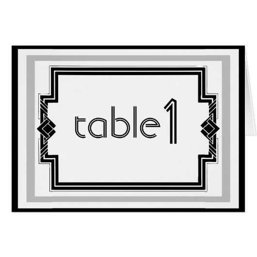 Black White Silver Art Deco Table Number tentaart (Voorkant Horizontaal)