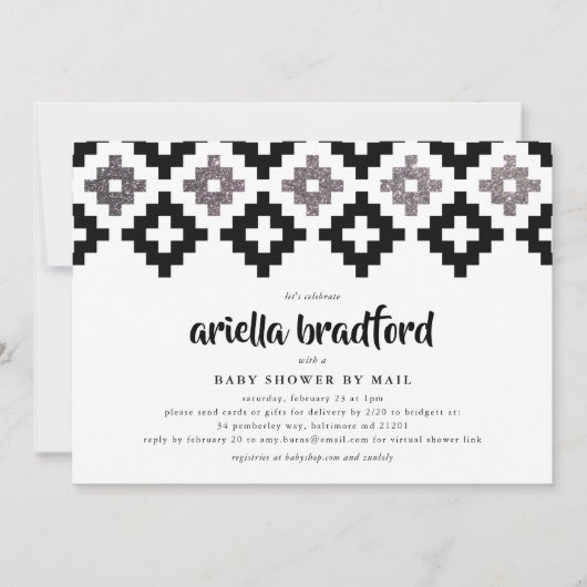 Black White Silver Boho Aztec Baby shower Kaart (Voorkant)