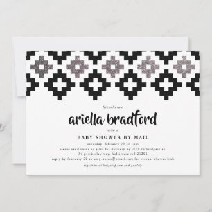 Black White Silver Boho Aztec Baby shower Kaart