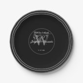Black White Silver Elegant Wedding Chic Monogram Papieren Bordje (Voorkant)