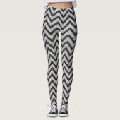 Black White Silver Glitter Chevron Zigzag Pattern Leggings (Voorkant)