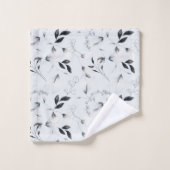 Black White Silver Grey Floral Leaves Chic Bad Handdoek (Wasdoekje)
