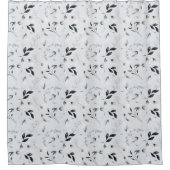 Black White Silver Grey Floral Leaves Chic Douchegordijn (Voorkant)