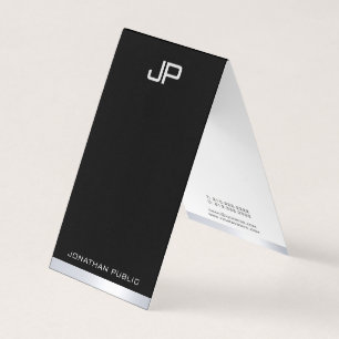 Black White Silver Modern Monogram Elegant Simple Visitekaartjes