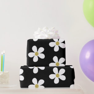 Black White Simple Daisy Gold Cadeaupapier