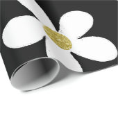 Black White Simple Daisy Gold Cadeaupapier (Rol Hoek)