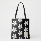 Black White Simple Daisy Gold Monogram Draagtas (Voorkant)