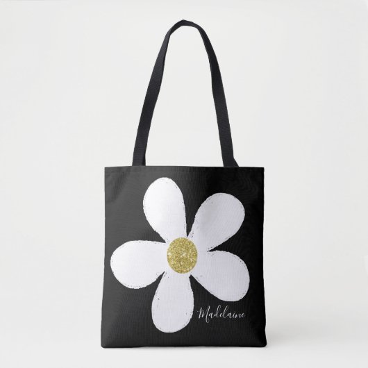 Black White Simple Daisy Gold Personal Draagtas (Voorkant)