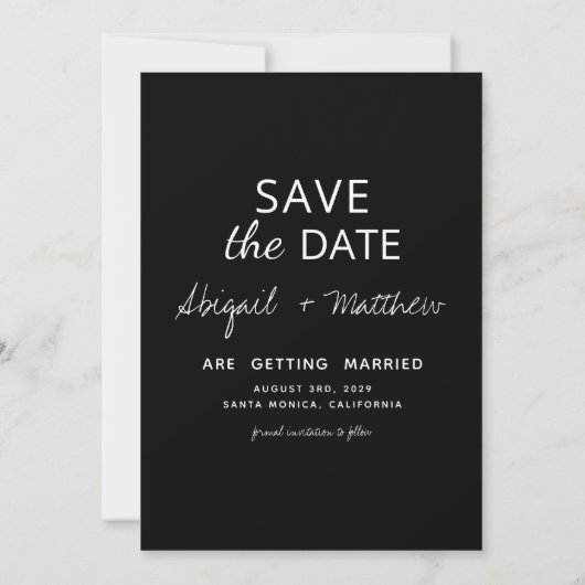 Black White Simple Handwrited Save the Date Photo Kaart (Achterkant)