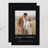 Black White Simple Handwrited Save the Date Photo Kaart (Voorkant / Achterkant)