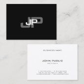 Black White Simple Modern Monogramed Sjabloon Visitekaartje (Voorkant / Achterkant)