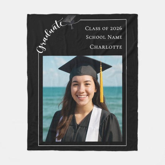 Black white simple modern photo Graduate Fleece Deken (Voorkant)