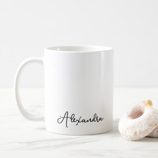 Black White Simple Script Monogram Name Coffee Mok (Met donut)